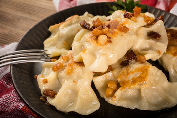 Fried dumplings (pierogi) with meat.