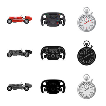Vector design of car and rally symbol. Set of car and race vector icon for stock.