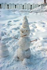 Winter snowman made by hand