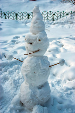 Winter snowman made by hand