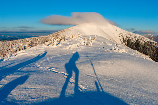 Sunny day in the winter mountains