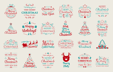 Christmas greetings with ornaments - collection. Vector.