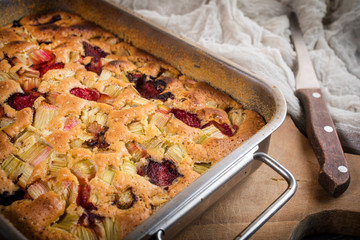 Rhubarb cake from the oven.