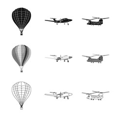 Vector illustration of plane and transport icon. Collection of plane and sky stock vector illustration.