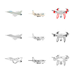 Vector design of plane and transport icon. Collection of plane and sky vector icon for stock.