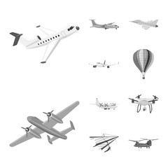Vector illustration of plane and transport sign. Set of plane and sky stock symbol for web.