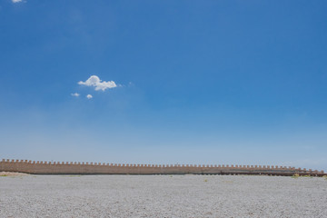 Fortress wall under blue sky at Jiayu Pass, in Jiayuguan, China
