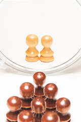 Chess pieces facing mirror. Business and motivational concepts. High resolution image.