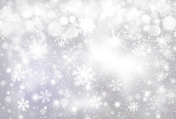 Christmas silver winter background, snow, white snowflakes, bokeh, gray, white, glitter, new year, winter