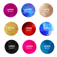 Trendy modern abstract colorful round icon elements in polygonal triangular geometric pattern