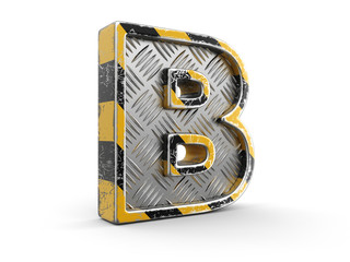 Industrial black and yellow striped metallic font - letter B. Image with clipping path