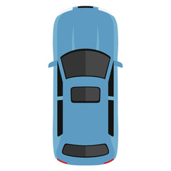 Car from above, top view. Cute cartoon car with shadows. Modern urban civilian vehicle. One of the collection or set. Simple icon or logo. Realistic design. Flat style vector illustration.