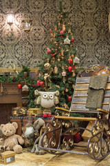 Interior of beautiful living room decorated for Christmas