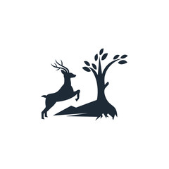Vector illustration of deer and tree