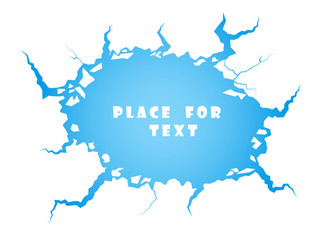 Blue ice cracks, water. The Destruction, The Abyss. Space for text Vector element isolated on white background.