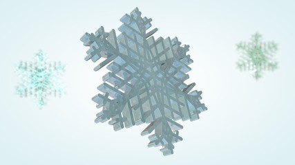 3D rendering of falling snowflakes on a white snowy, winter background. The idea of winter and winter holidays. 3D rendering on white background.