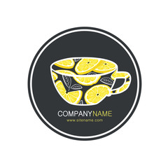 hand drawn cup of  lemon tea, creative logo. Element for design invitations, gift cards, flyers and brochures. Vector illustration isolated on white background.