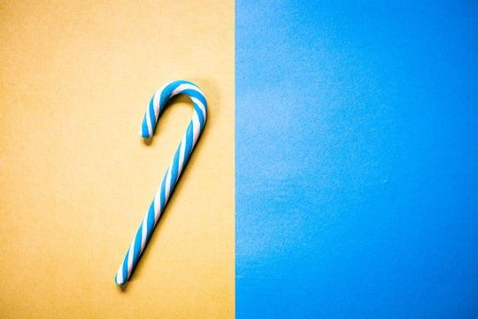 Blue Candy Cane On Yellow And Blue