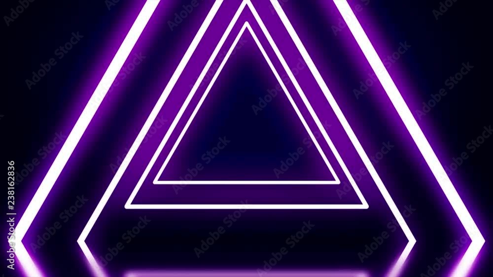 Poster neon triangular animation. animation of neon tunnel consisting of triangles. black background illumi