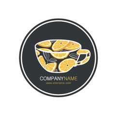 hand drawn cup of  orange  tea, creative logo. Element for design invitations, gift cards, flyers and brochures. Vector illustration isolated on white background.