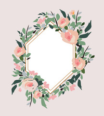 Fototapeta premium Set of card with flower rose, leaves. Wedding ornament concept. Floral poster, invite. Vector decorative greeting card or invitation design background
