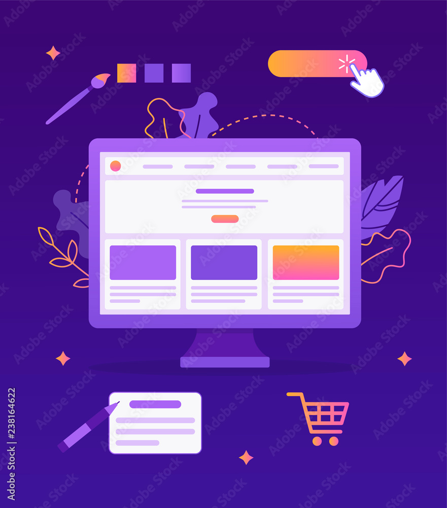 Fototapete Customize your website. Administration panel. Website builder concept. Web development. Flat vector illustration.