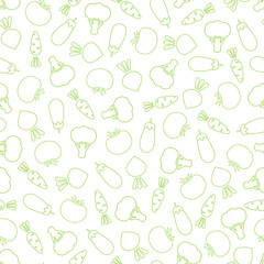 Outline seamless vegetable background vector flat illustration. Fresh food background in green and white colors with line silhouette vegetable seamless element for healthy diet decor or wallpaper