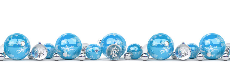 Fototapeta na wymiar Blue and silver christmas baubles isolated 3D rendering
