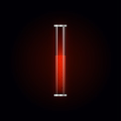Chemical laboratory transparent, glowing, flask with red liquid. Vector illustration.