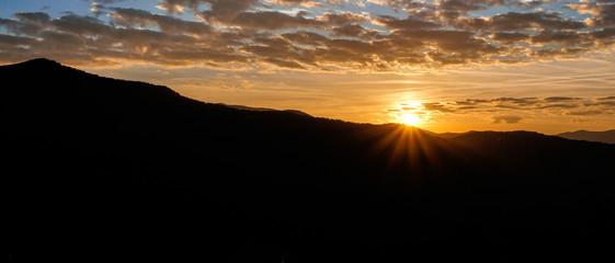 sunrise over mountain silhouette in the Appalachian mountains of western North Carolina