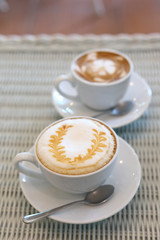 caramel macchiato and latte hot coffee drink tasty in cafe restaurant