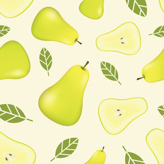 Seamless pattern with pears. Realistic fruit background. Fruit vector seamless pattern, Realistic vector illustration plant. Pears fruit seamless pattern