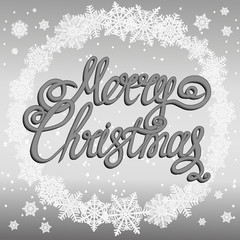 Holiday Merry Christmas background. Brightly Christmas Background. Illustration with lettering design and snowflakes.