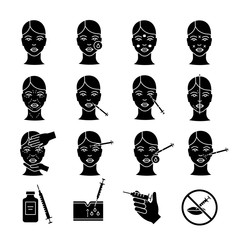 Neurotoxin injection glyph icons set