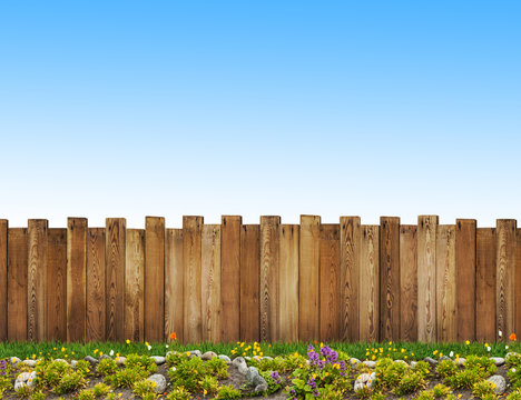 beautiful backyard with wooden fence and flowers