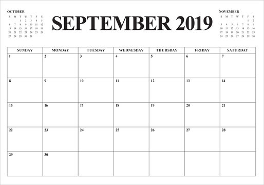 September 2019 desk calendar vector illustration