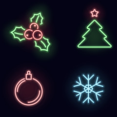 christmas neon icon set