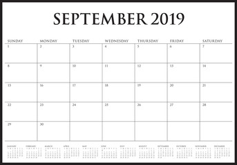 September 2019 desk calendar vector illustration