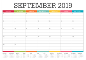 September 2019 desk calendar vector illustration