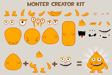 Vector collection of cute cartoon Monster and bacteria Character Creation Kit