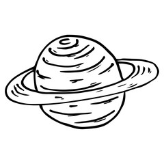 Planet with rings icon. Vector illustration of the planet Saturn. Hand drawn planet with rings, Saturn.