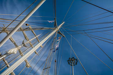 Bottom View of the mast main of Nave ITALIA, which at 61 meters is the largest brigantine in the...