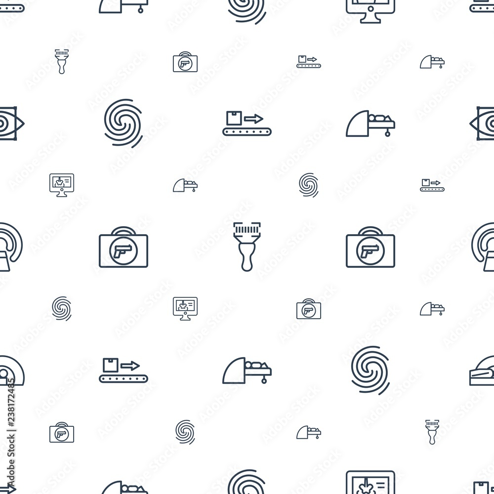 Poster scan icons pattern seamless white background. included editable outline luggage scan, bar code scann