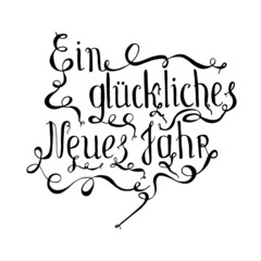 Fototapeta na wymiar Monochrome typography banner lettering Ein glckliches neues jahr, means Happy New Year in german language, swirls hand drawn lettering stock vector illustration