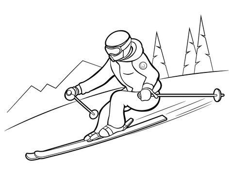 Skier at the ski resort. Winter entertainment. Vacation. Vector illustration.