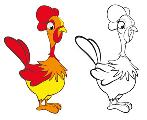 Illustration of a Cute Little Chicken Cartoon Character. Coloring Book