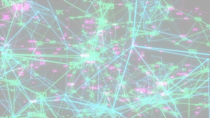 Horizontal rotation around a cloud of economic ties.Abstract 3d background. Render of complex plexus structure with bright glow dots. Triangles and lines geometry. Seamless loop. - Powered by Adobe