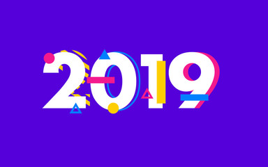 2019 new year typography with geometric shape