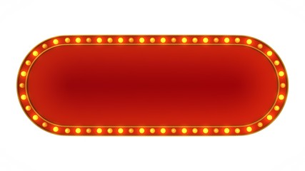 Red marquee gold light board sign retro on white background. 3d rendering