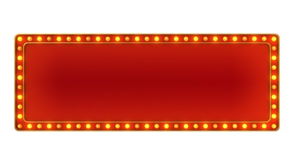 Red marquee gold light board sign retro on white background. 3d rendering